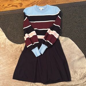 1901 Light Blue, Navy, Burgundy, And Pink Knit Long Sleeve Sweater Dress